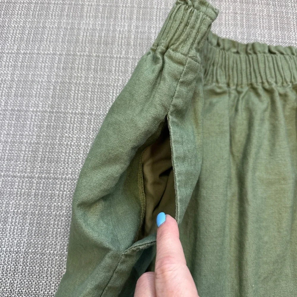Coastal Linen Blend Scalloped Hem‎ Olive Mini Skirt size 6 Preppy Resort